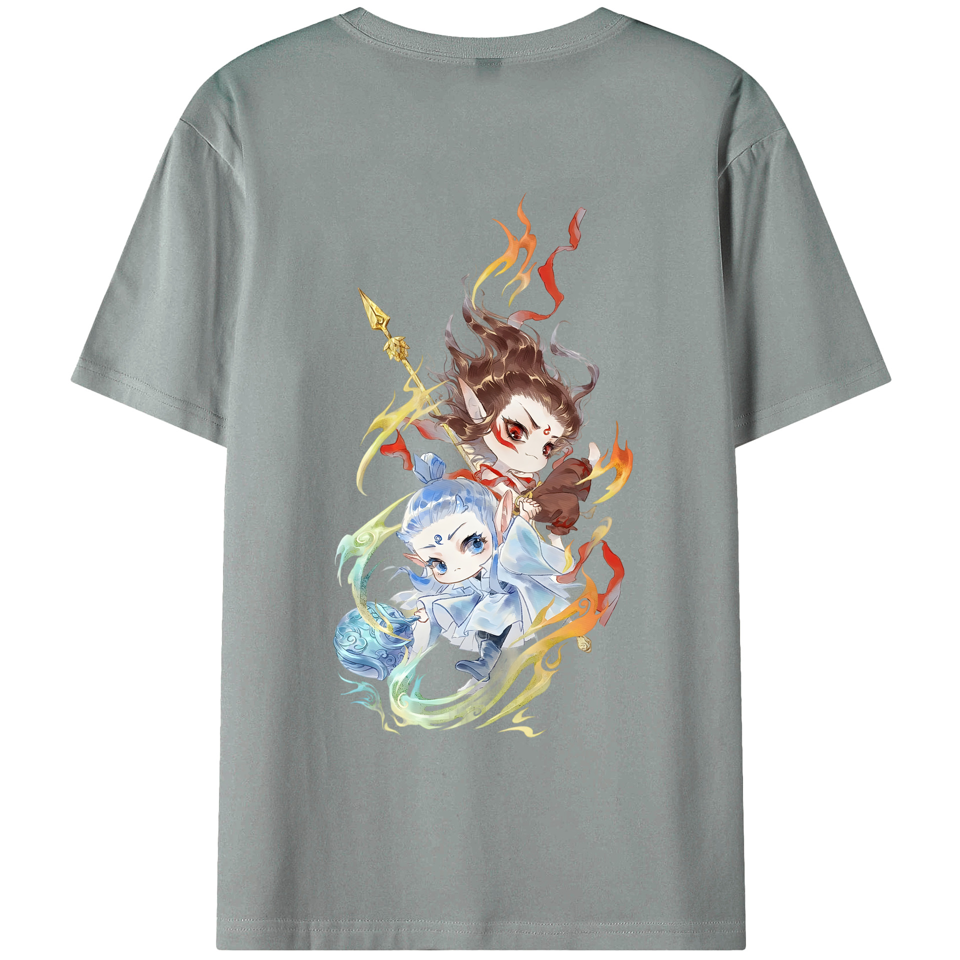 （画像用） Ne Zha 2 ナタ 魔童の大暴れ 綿100％ メンズ半袖Tシャツ（バックプリント） 通気性